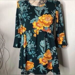 Agnes & Dora Women's Shirt/Dress 3/4 Sleeve French Terry Emerald Floral Size XS